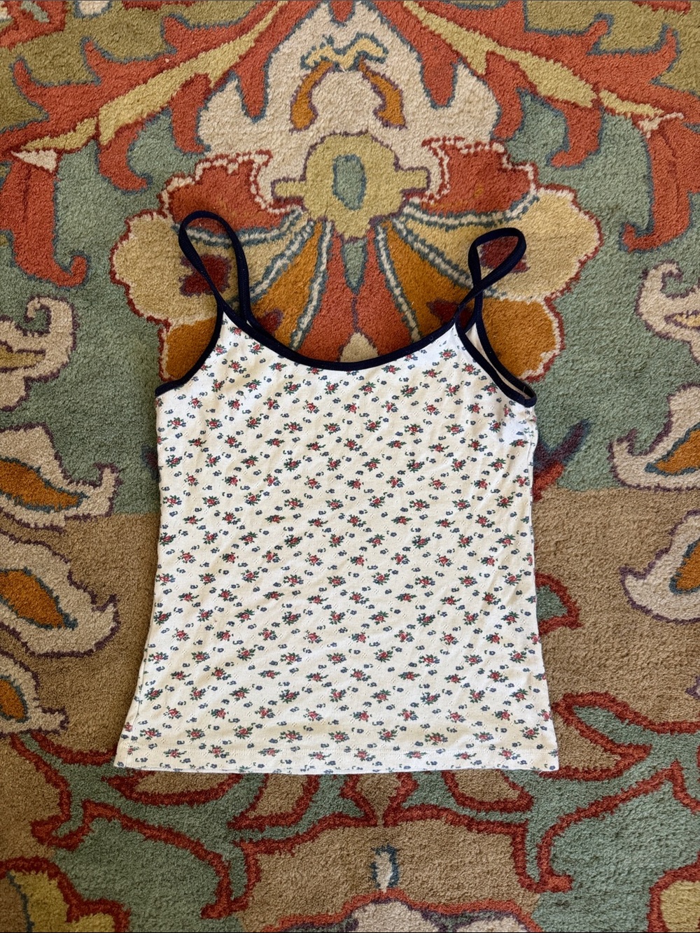 Brandy Melville Floral Print Cami Tank Top with Navy Trim - Picture 4 of 4